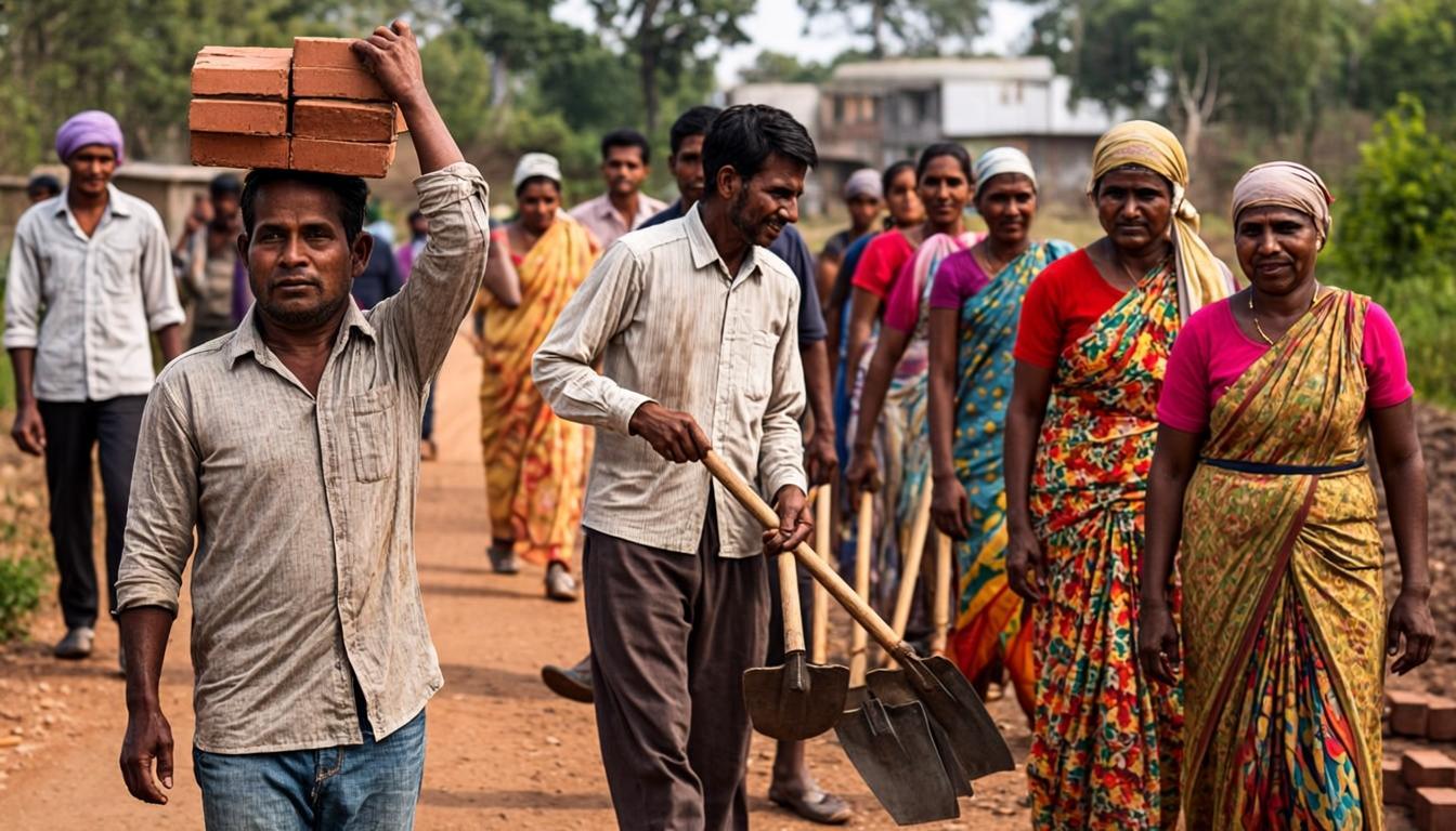 Villagers building a village road and community hall together