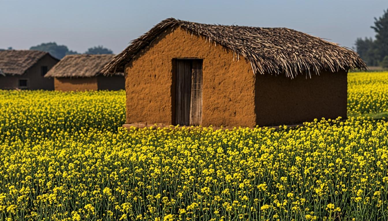 Rural Bihar — village homes and mustard fields